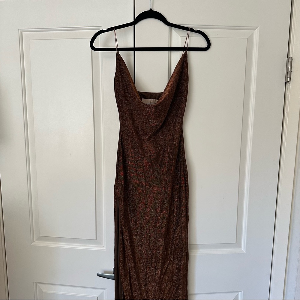 Meshki Brown Backless Dress - Picture 2 of 7